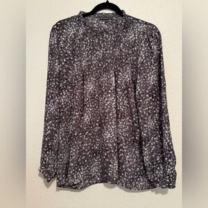 Womens Adrianna Papell Black Floral Long-Sleeve Blouse Size L